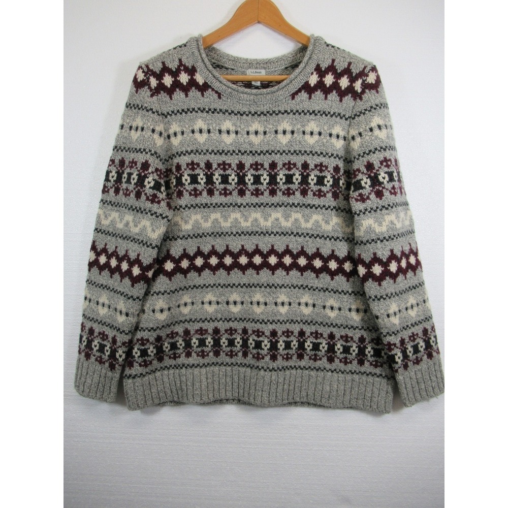 LL Bean Lambswool Fair Isle Sweater Women Large Pullover Wool 509038